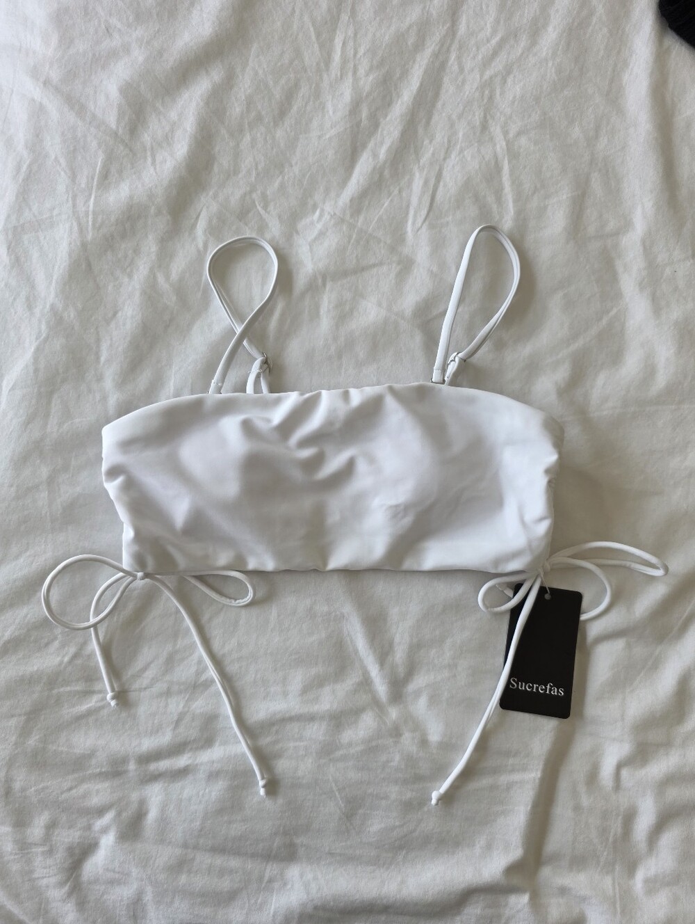 Sucrefas White Bandeau Tie-Side Swim Top